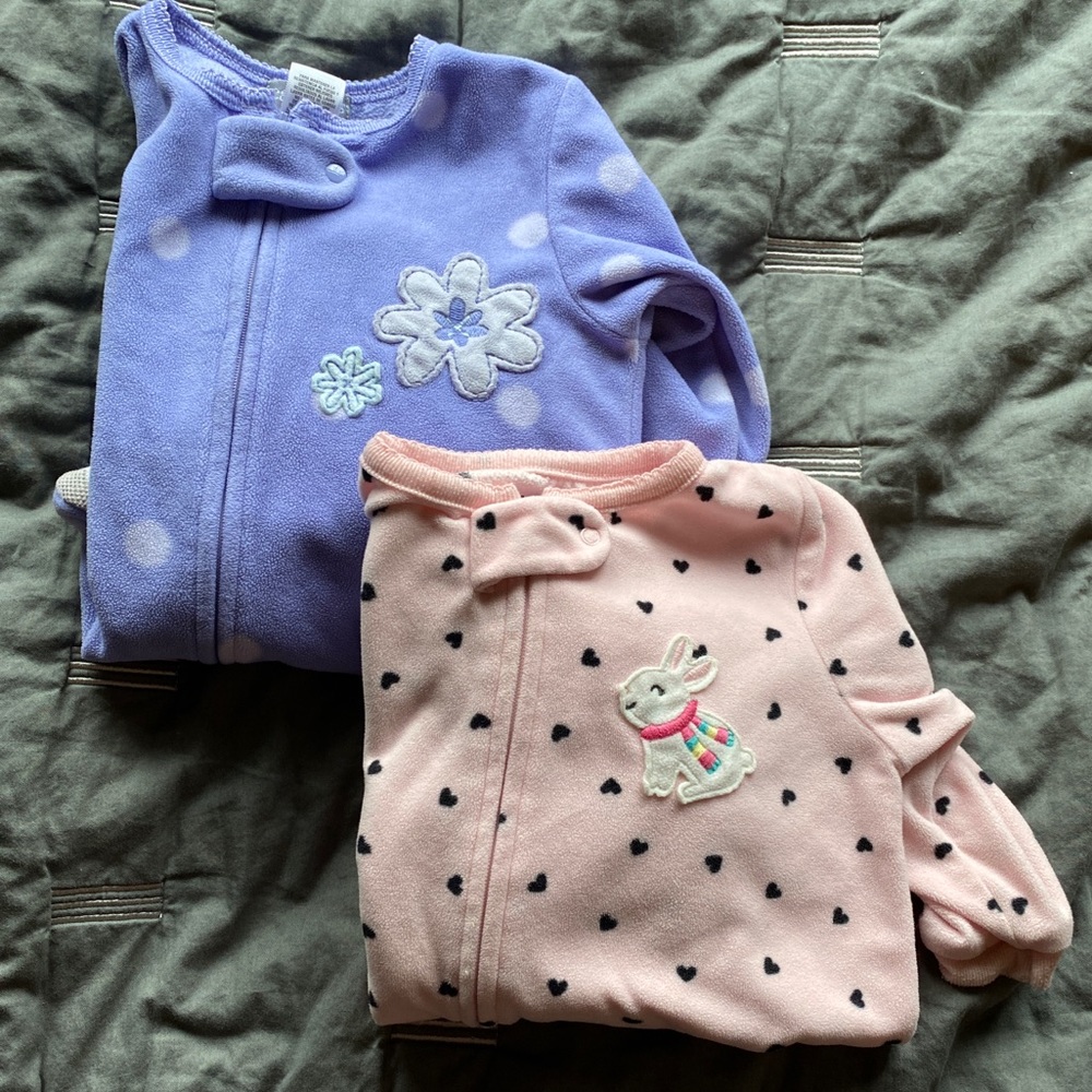 2 Fleece Carter’s Footie Pajamas 12 Months
